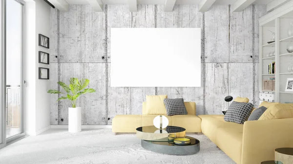 Interior terang modern dengan bingkai kosong. Perender 3D — Stok Foto