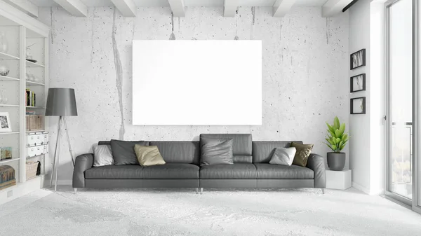 빈 프레임 현대 밝은 인테리어. 3 차원 렌더링 — 스톡 사진