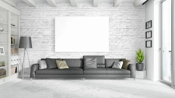 Boş çerçeve ile modern parlak iç. 3D render