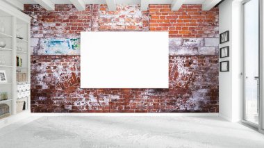 Boş çerçeve ile modern parlak iç. 3D render