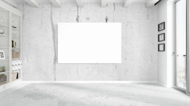 Boş çerçeve ile modern parlak iç. 3D render