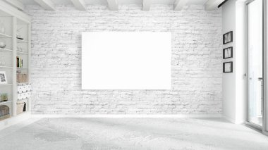 Boş çerçeve ile modern parlak iç. 3D render