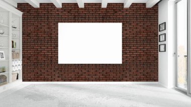 Boş çerçeve ile modern parlak iç. 3D render