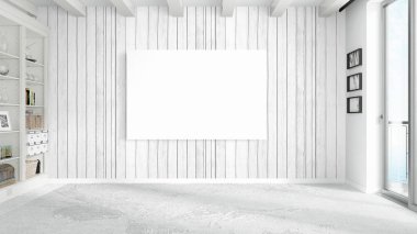 Boş çerçeve ile modern parlak iç. 3D render