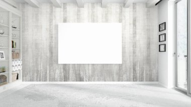 Boş çerçeve ile modern parlak iç. 3D render