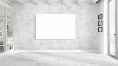 Boş çerçeve ile modern parlak iç. 3D render