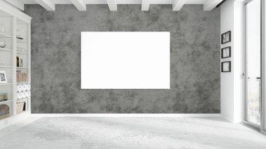 Boş çerçeve ile modern parlak iç. 3D render