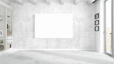 Boş çerçeve ile modern parlak iç. 3D render