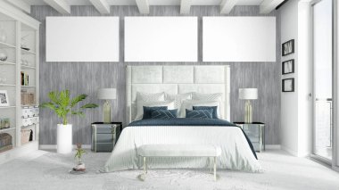 Boş çerçeve ile modern parlak iç. 3D render