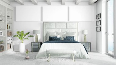 Boş çerçeve ile modern parlak iç. 3D render