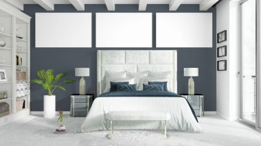 Boş çerçeve ile modern parlak iç. 3D render