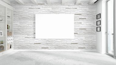 Boş çerçeve ile modern parlak iç. 3D render