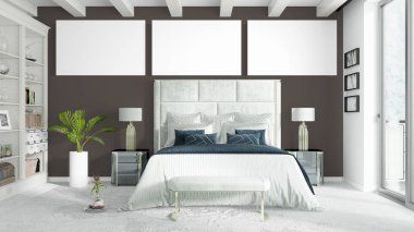 Boş çerçeve ile modern parlak iç. 3D render