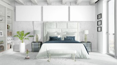 Boş çerçeve ile modern parlak iç. 3D render