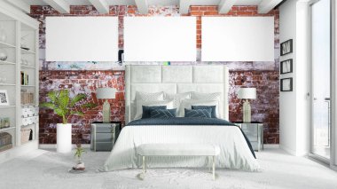 Boş çerçeve ile modern parlak iç. 3D render