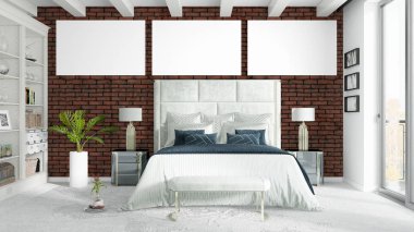 Boş çerçeve ile modern parlak iç. 3D render