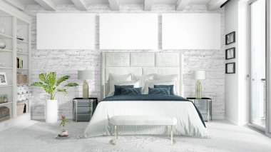 Boş çerçeve ile modern parlak iç. 3D render