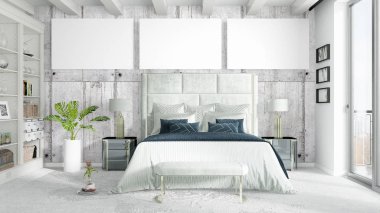 Boş çerçeve ile modern parlak iç. 3D render