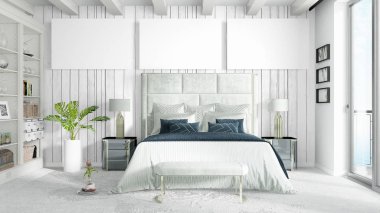 Boş çerçeve ile modern parlak iç. 3D render