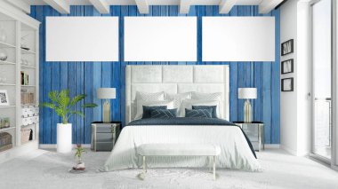 Boş çerçeve ile modern parlak iç. 3D render