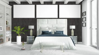 Boş çerçeve ile modern parlak iç. 3D render