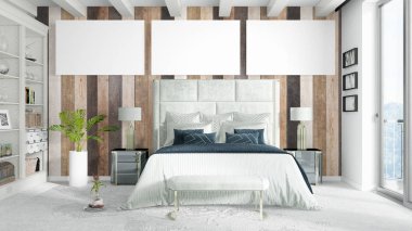 Boş çerçeve ile modern parlak iç. 3D render