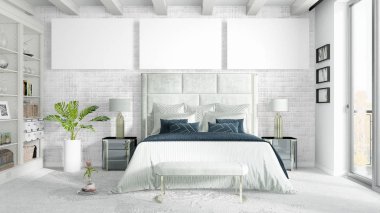 Boş çerçeve ile modern parlak iç. 3D render