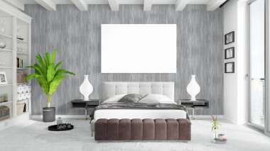 Boş çerçeve ile modern parlak iç. 3D render