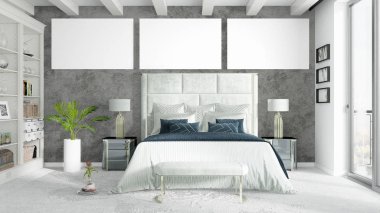 Boş çerçeve ile modern parlak iç. 3D render