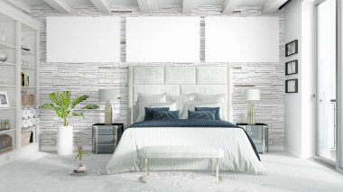 Boş çerçeve ile modern parlak iç. 3D render