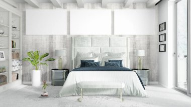 Boş çerçeve ile modern parlak iç. 3D render