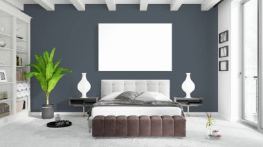 Boş çerçeve ile modern parlak iç. 3D render