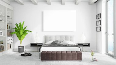 Boş çerçeve ile modern parlak iç. 3D render