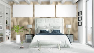 Boş çerçeve ile modern parlak iç. 3D render