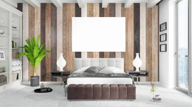 Boş çerçeve ile modern parlak iç. 3D render