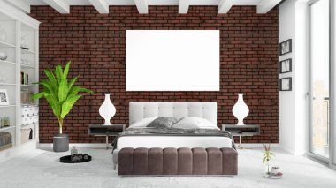 Boş çerçeve ile modern parlak iç. 3D render