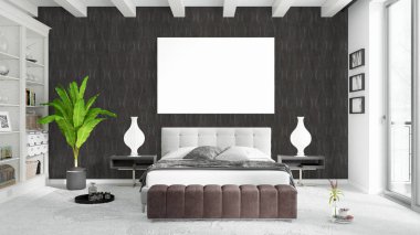 Boş çerçeve ile modern parlak iç. 3D render