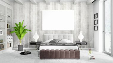 Boş çerçeve ile modern parlak iç. 3D render