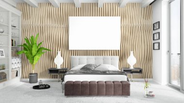 Boş çerçeve ile modern parlak iç. 3D render