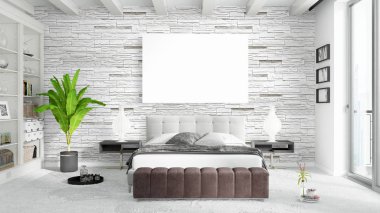 Boş çerçeve ile modern parlak iç. 3D render