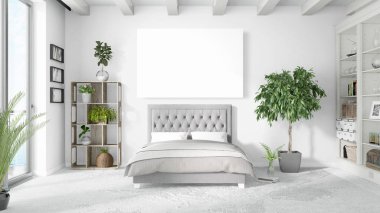 Boş çerçeve ile modern parlak iç. 3D render