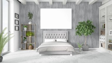Boş çerçeve ile modern parlak iç. 3D render