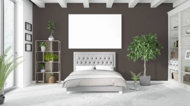 Boş çerçeve ile modern parlak iç. 3D render