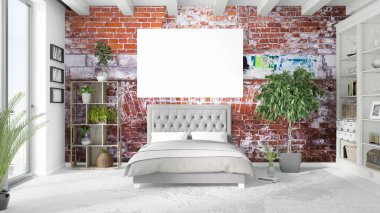 Boş çerçeve ile modern parlak iç. 3D render