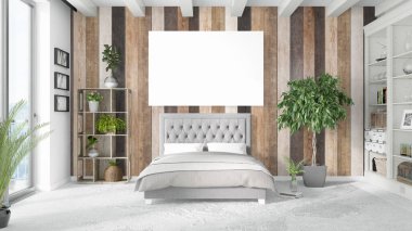 Boş çerçeve ile modern parlak iç. 3D render