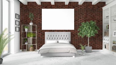 Boş çerçeve ile modern parlak iç. 3D render