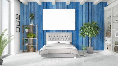 Boş çerçeve ile modern parlak iç. 3D render