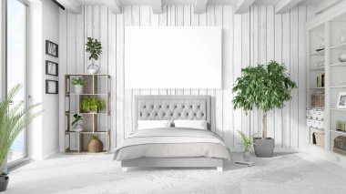 Boş çerçeve ile modern parlak iç. 3D render