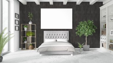 Boş çerçeve ile modern parlak iç. 3D render