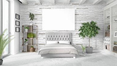 Boş çerçeve ile modern parlak iç. 3D render